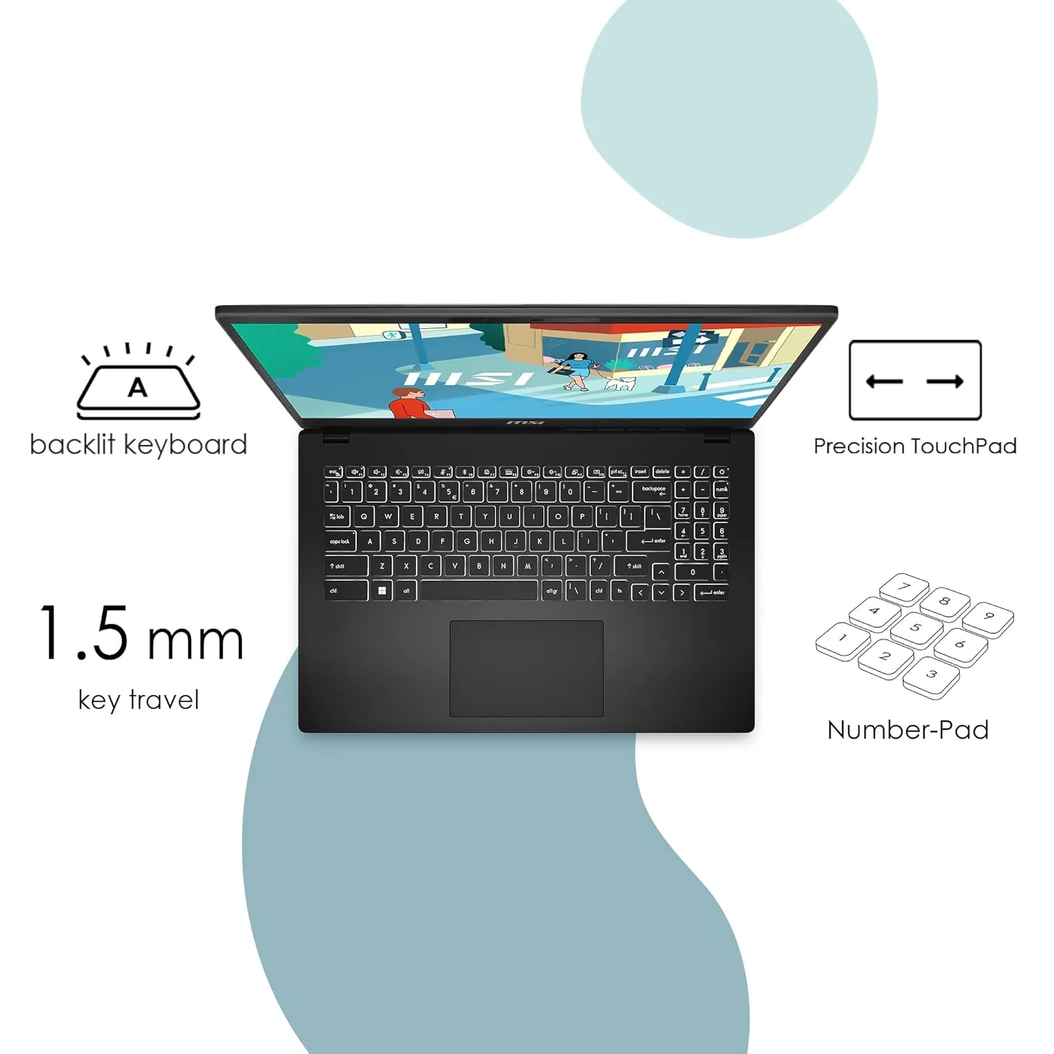 MSI Modern 15 H, Intel 13th Gen i7-13620H, 40CM Thin & Light Laptop(16GB/512GB NVMe SSD/Windows 11 Home/Office 2021/Classic Black/1.9Kg), B13M-225IN overview 1