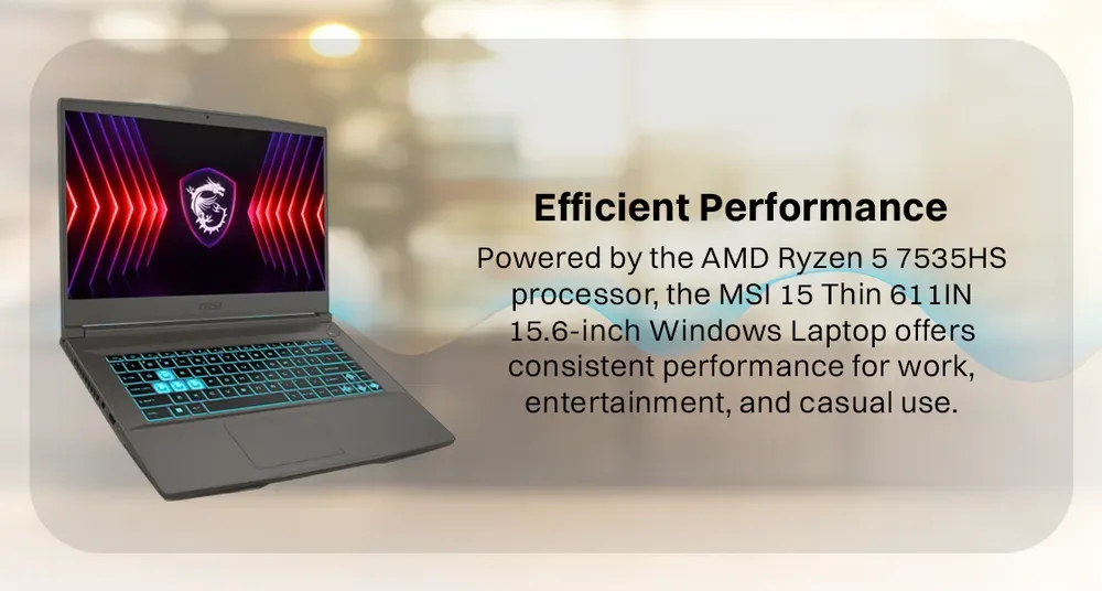 MSI Thin A15 B7UC-611IN AMD Ryzen 5 Gaming Laptop (16GB, 1TB SSD, Windows 11 Home, 4GB Graphics, 15.6 inch 144 Hz Full HD Display, NVIDIA GeForce RTX 3050, MS Office Home 2021, Cosmos Gray, 1.86 KG) overview 2