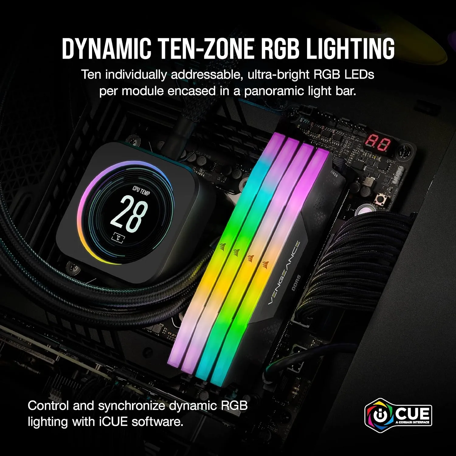 CORSAIR Vengeance RGB DDR5 RAM 128GB 6400MHz CL42-52-52-104 Intel XMP 3.0 Desktop Computer Memory – Black overview 2