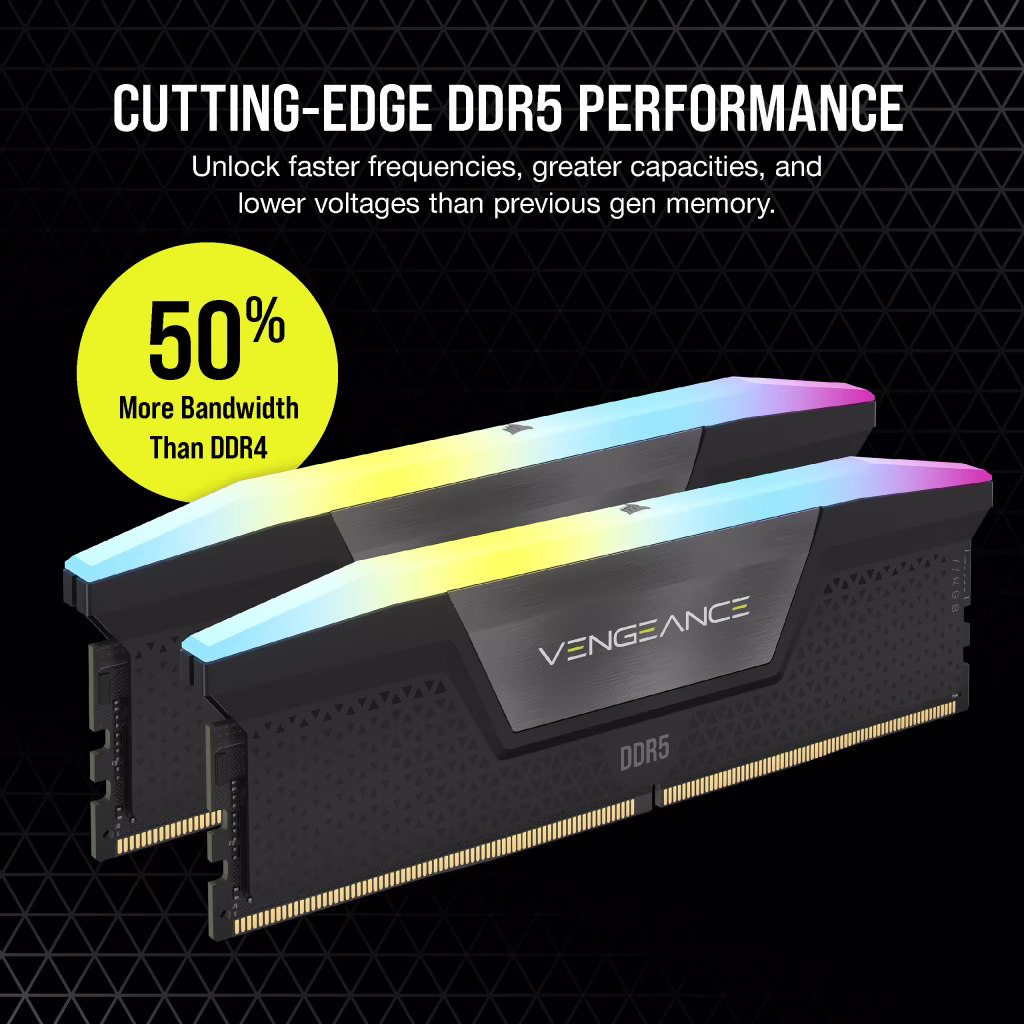 Corsair VENGEANCE RGB 64GB (2x32GB) DDR5 DRAM 6000MHz CL30 RAM Kit (Black) overview 2