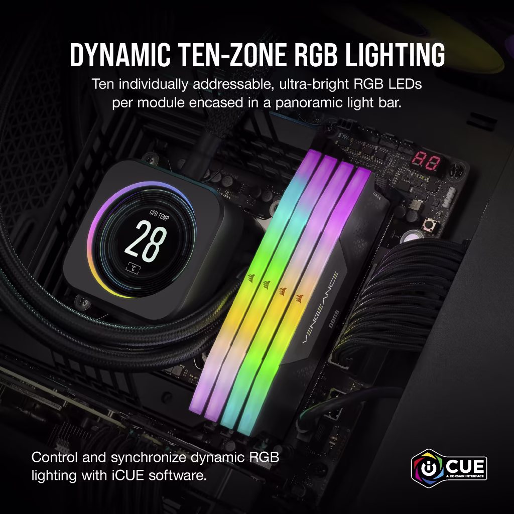 Corsair VENGEANCE RGB 64GB (2x32GB) DDR5 DRAM 6000MHz CL30 RAM Kit (Black) overview 3