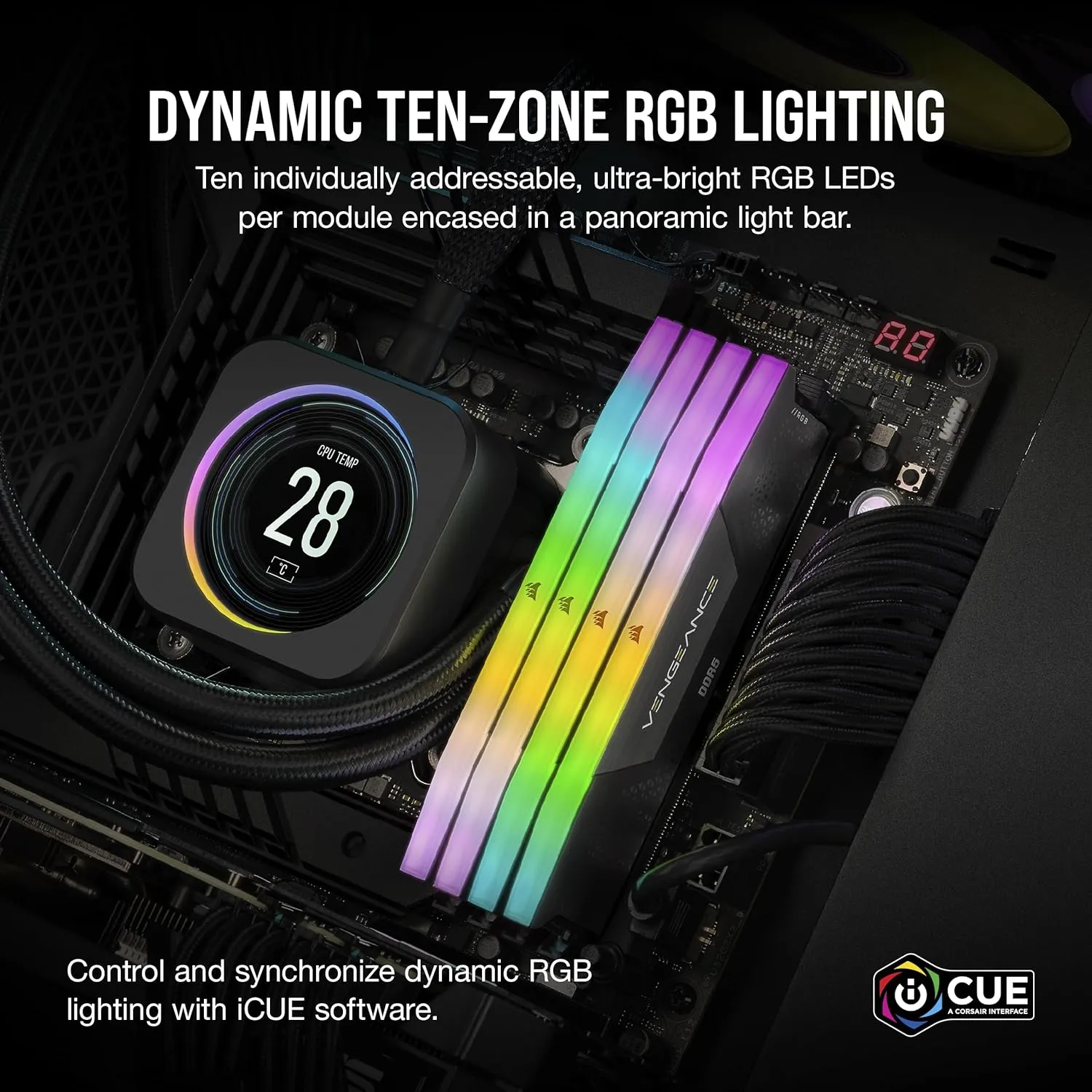 Corsair Vengeance RGB 16GB DDR5 5200MHz C40 Memory Kit - Black overview 2