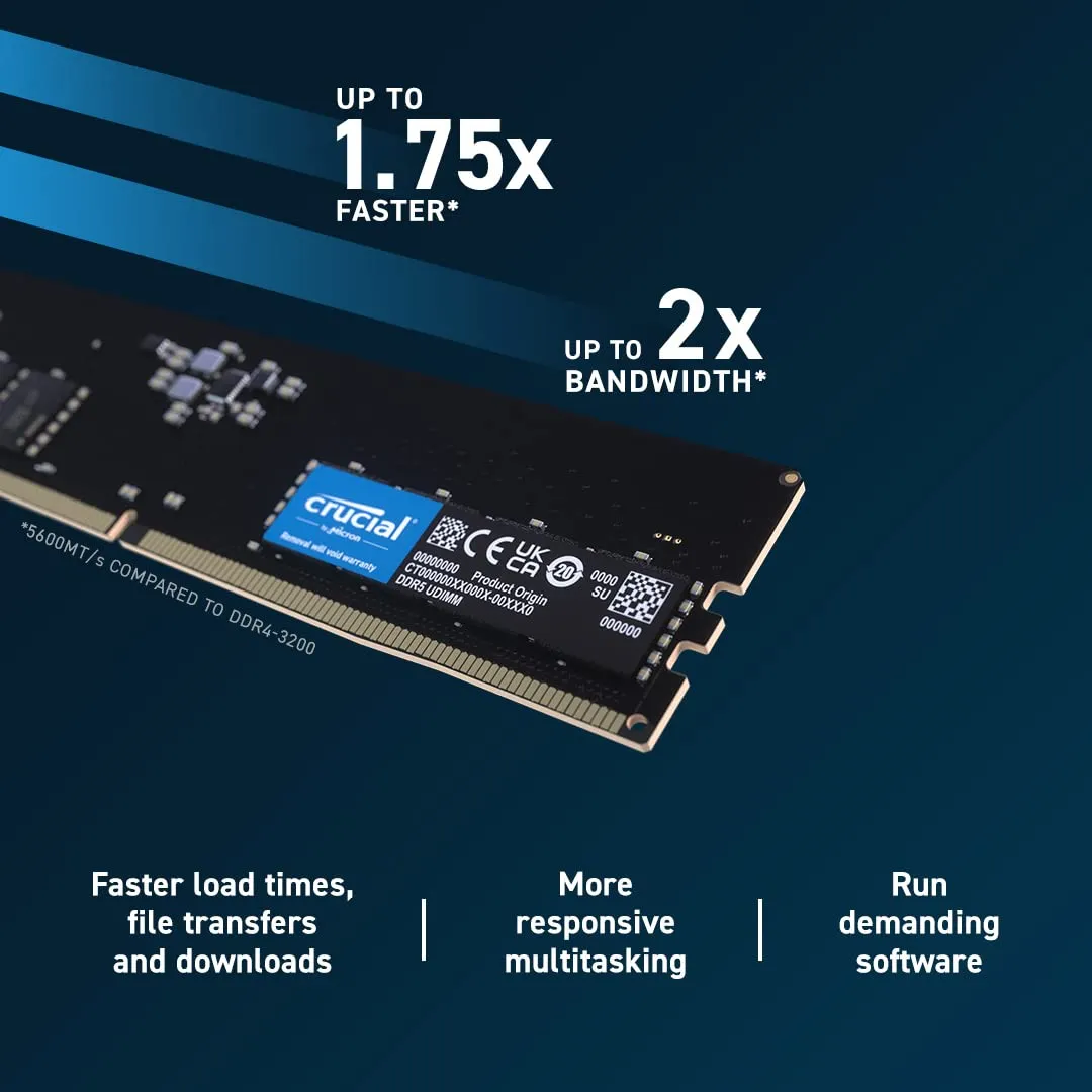 Crucial 16GB (16GBx1) DDR5 5600MHz CL46 Desktop RAM overview 2