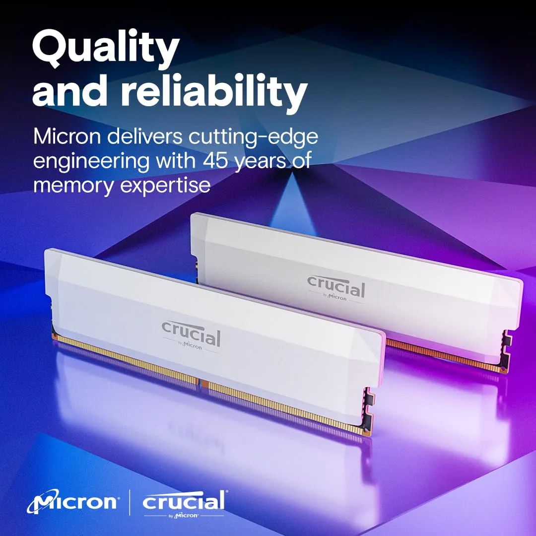Crucial 16GB Pro Overclocking DDR5 6400 MHz UDIMM Memory Module (White) overview 5
