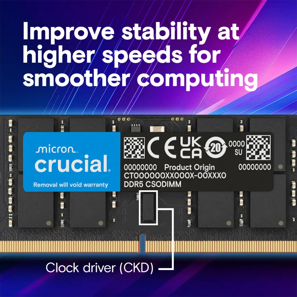 Crucial 32GB DDR5 RAM 6400MHz CL52 262-Pin CSODIMM Laptop Memory (CT32G64C52CS5) overview 3