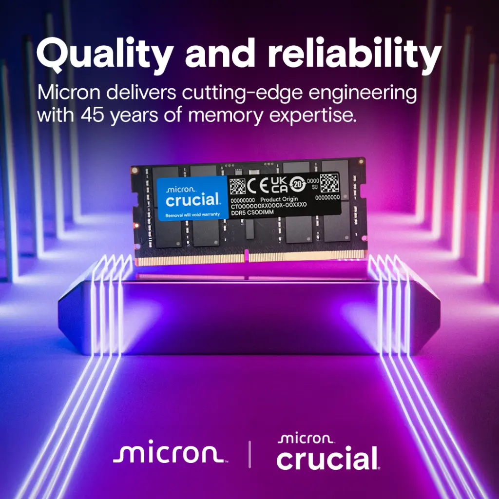 Crucial 32GB DDR5 RAM 6400MHz CL52 262-Pin CSODIMM Laptop Memory (CT32G64C52CS5) overview 4