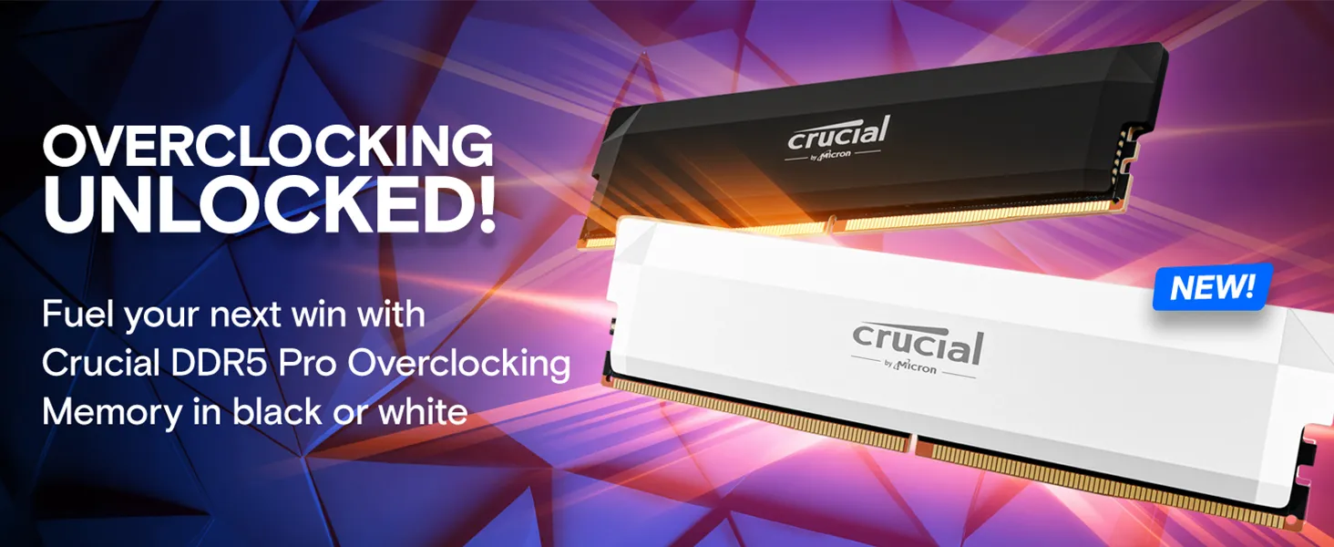 Crucial Pro Overclocking 64GB (32GBx2) DDR5 6000Mhz CL40 UDIMM OC Gaming Memory White (CP2K32G60C40U5W) overview 1
