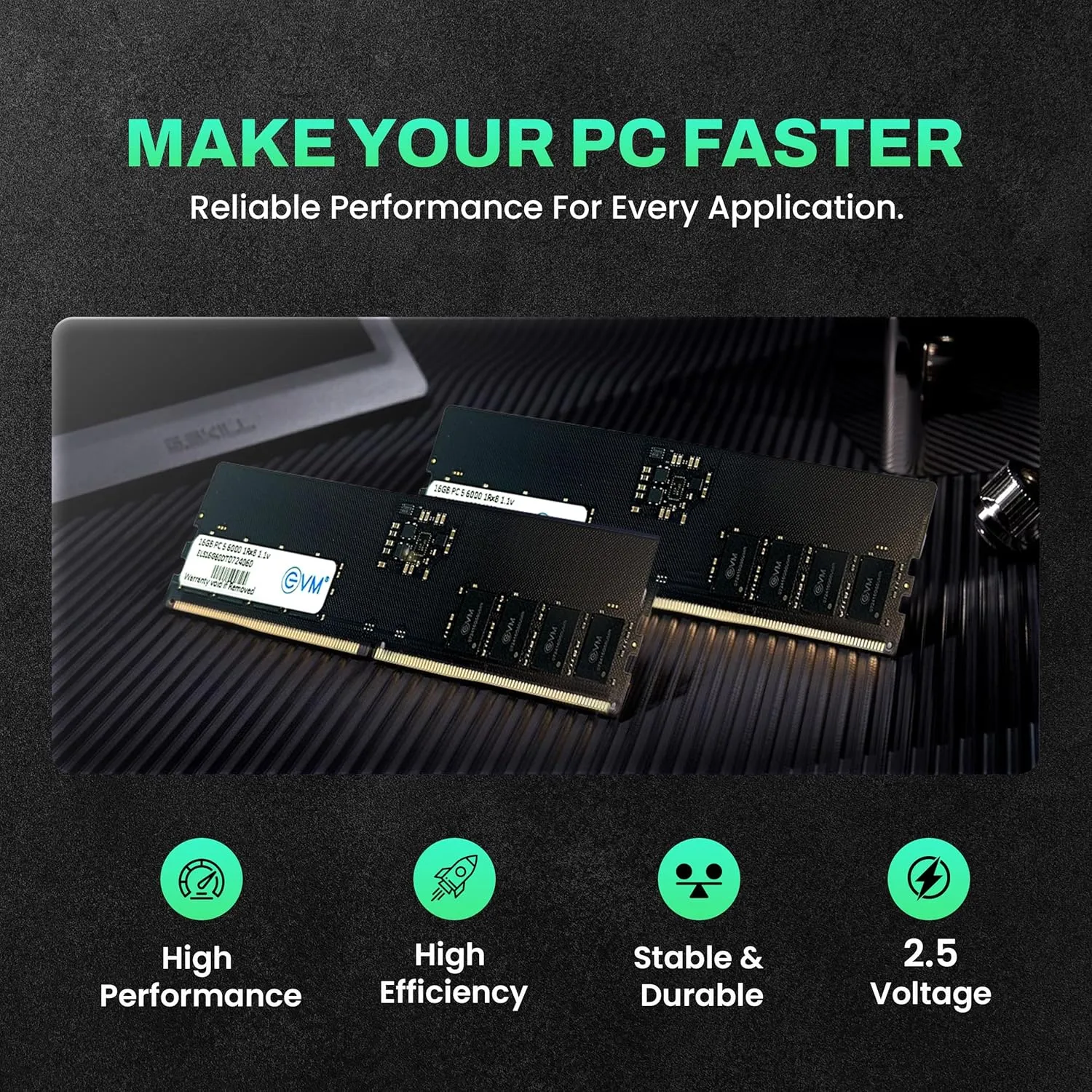 EVM 16GB 6000 MHz High-Performance DDR5 Desktop RAM, Ultra-Fast Memory Upgrade, 288-Pin Long DIMM overview 4