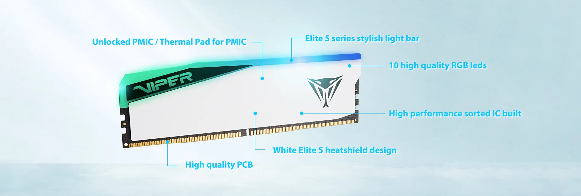 Patriot Viper Elite 5 RGB DDR5 32GB (2X16GB) 6000 MHz CL30 RAM DIMM Module (White) overview 2