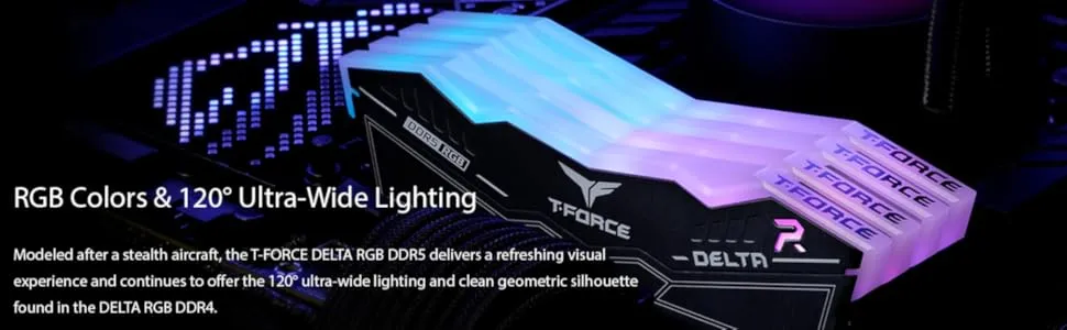 TeamGroup T-Force Delta RGB 16GB (16GBx1) DDR5 5200MHz CL40 Desktop RAM (Black) overview 1