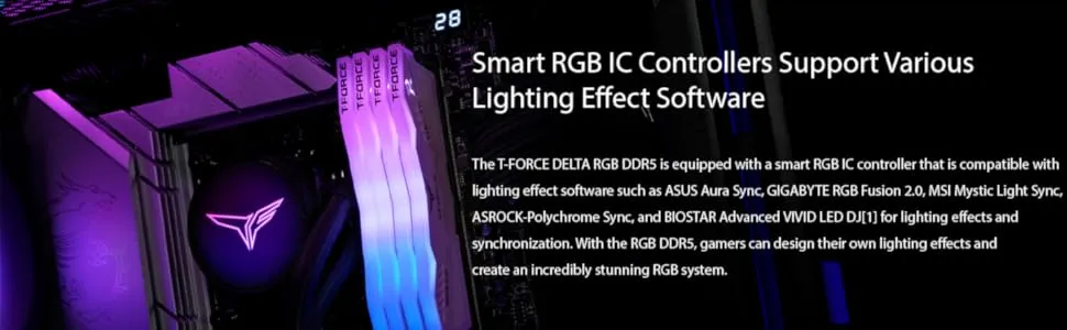 TeamGroup T-Force Delta RGB 16GB (16GBx1) DDR5 5200MHz CL40 Desktop RAM (Black) overview 5