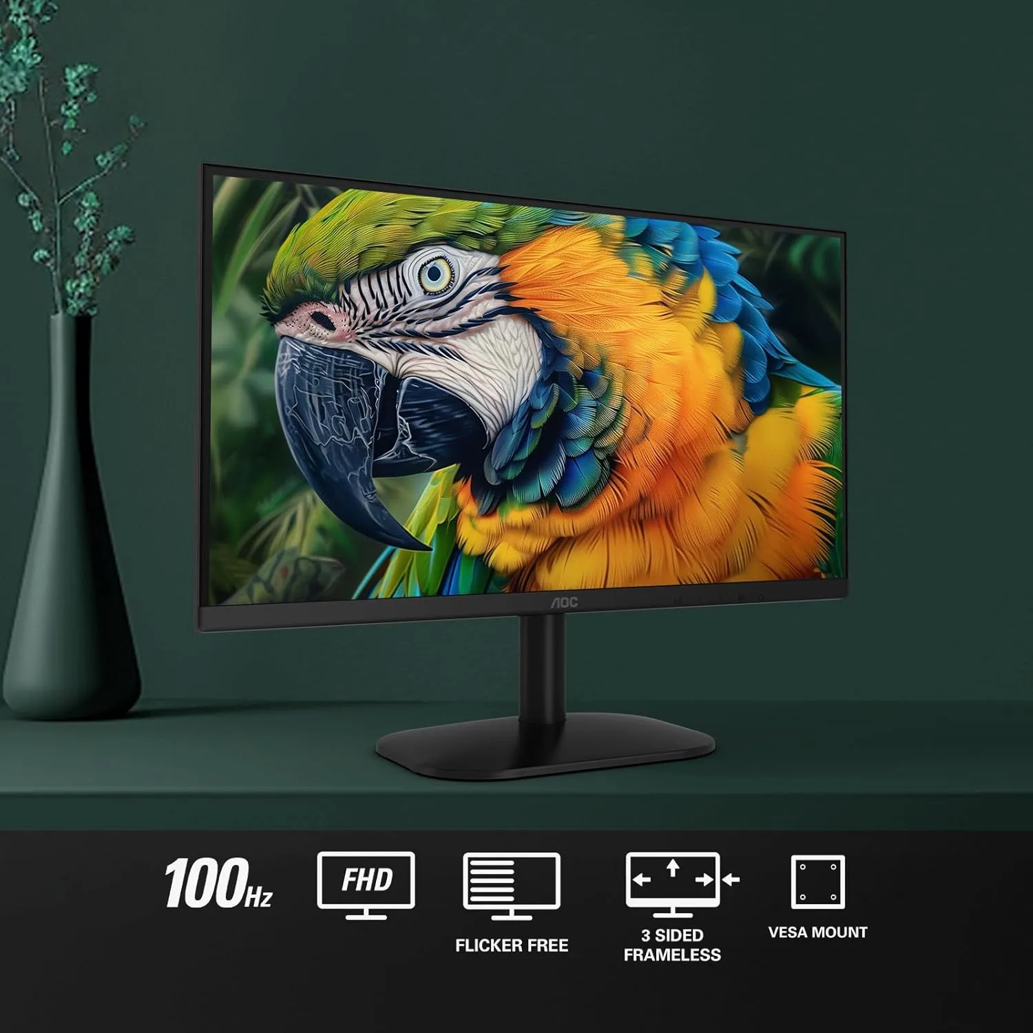AOC 22B2HM2 22" Full HD (1920 x 1080) 100Hz LED Monitor, Adaptive Sync, VGA x1, HDMI x1, Flicker-Free, Low Blue Light, HDR Ready, VESA, Tilt Adjust, Earphone Out, Eco-Friendly overview 3