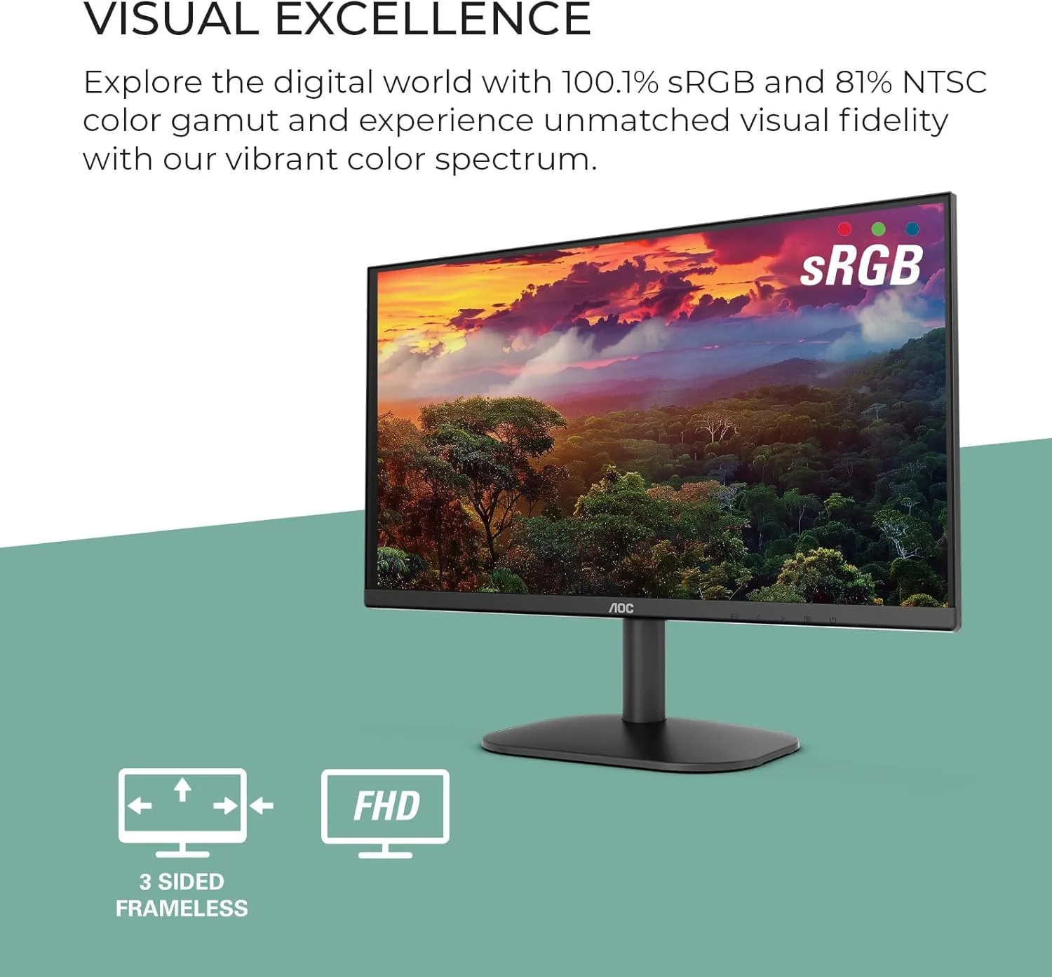 AOC 22B2HM2 22" Full HD (1920 x 1080) 100Hz LED Monitor, Adaptive Sync, VGA x1, HDMI x1, Flicker-Free, Low Blue Light, HDR Ready, VESA, Tilt Adjust, Earphone Out, Eco-Friendly overview 4