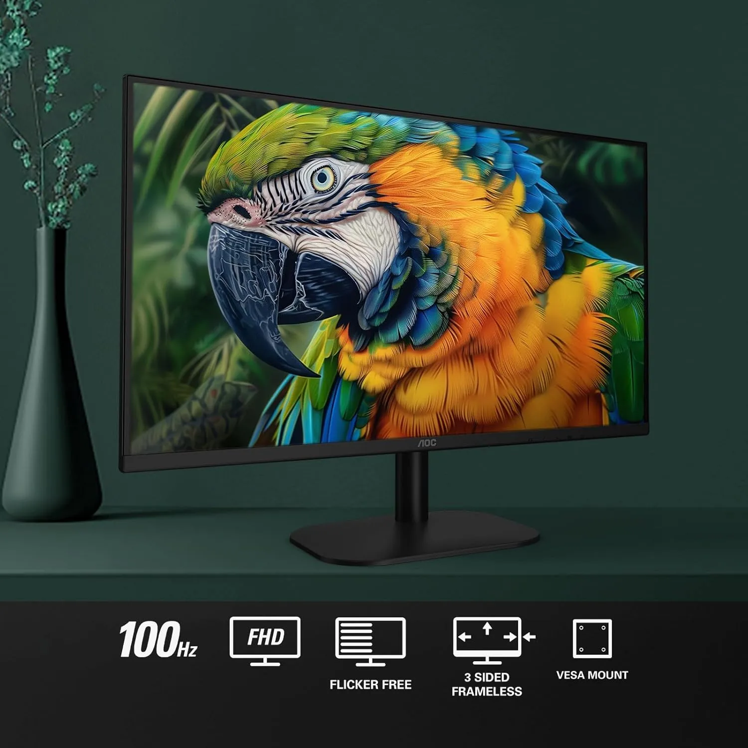 AOC 27B2H2 27” Frameless IPS Monitor, FHD 1920x1080, 100Hz, 101% sRGB, for Home and Office, HDMI x2, Low Blue Mode, VESA Compatible, Black overview 1