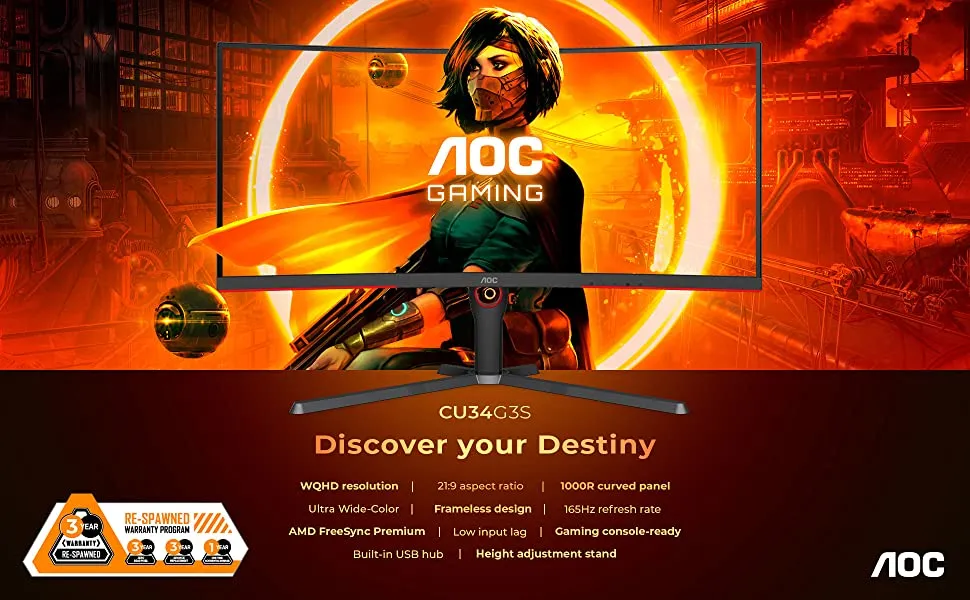 AOC CU34G3S 34 inch WQHD Gaming Monitor (Black) overview 1