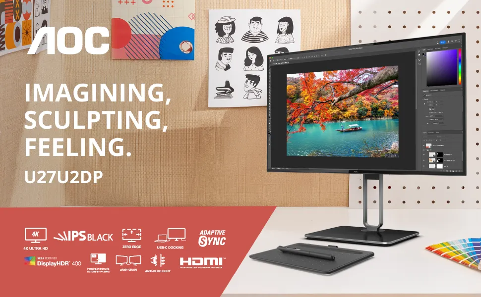 AOC U27U2DP 27" 4K UHD IPS Monitor with USB‑C Docking HDR400 overview 1