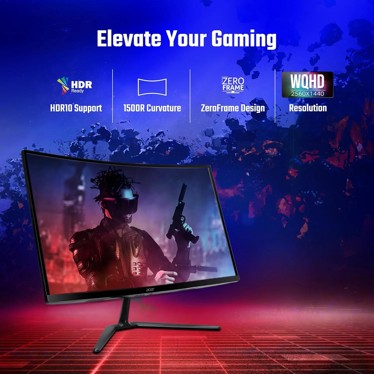 Acer ED270U S3 27 Inch WQHD 2560x1440 1500R Curved Gaming Backlit LED LCD Monitor I 1MS VRB, 180Hz Refresh Rate I AMD FreeSync I 2 x HDMI 1 x Display Port I Stereo speakers I Eye Care I HDR 10 I Black overview 1