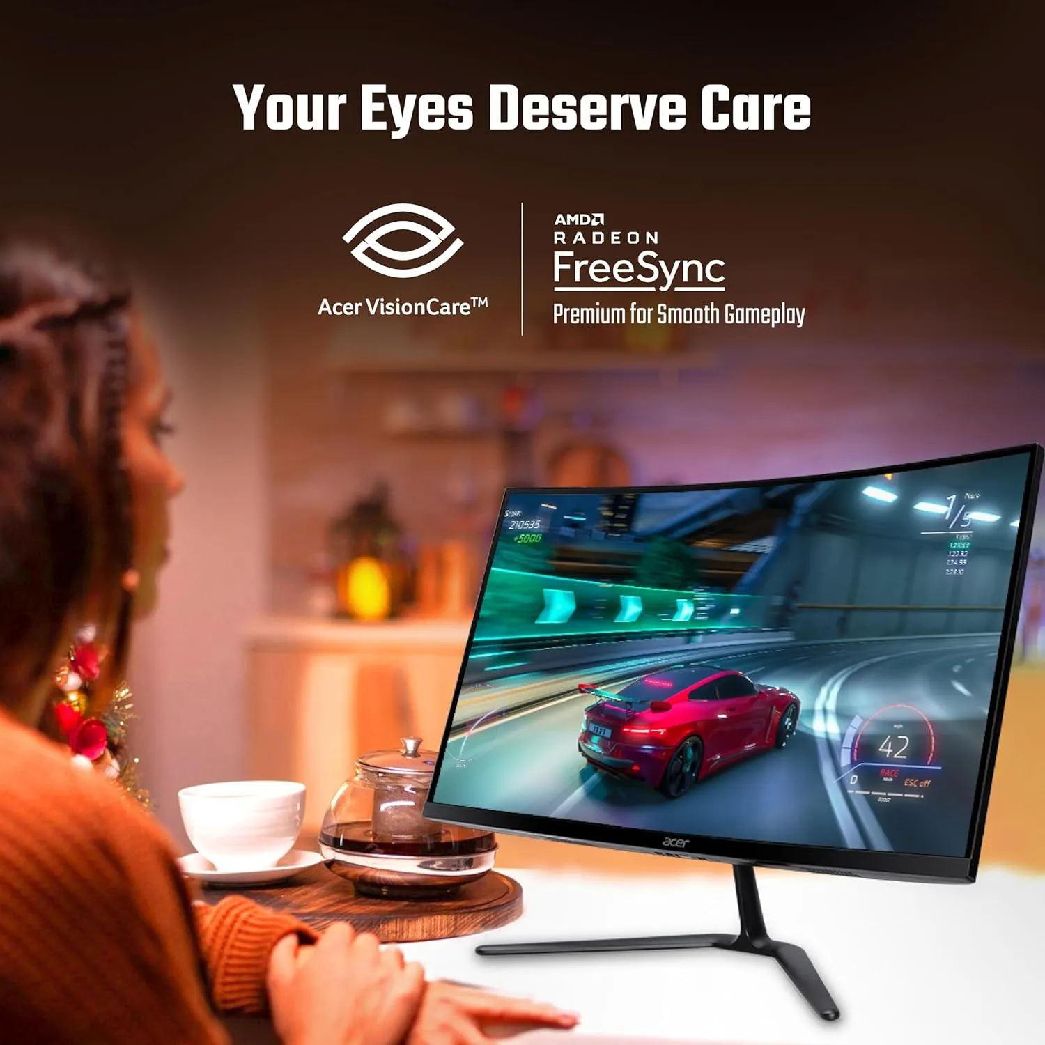 Acer ED270U S3 27 Inch WQHD 2560x1440 1500R Curved Gaming Backlit LED LCD Monitor I 1MS VRB, 180Hz Refresh Rate I AMD FreeSync I 2 x HDMI 1 x Display Port I Stereo speakers I Eye Care I HDR 10 I Black overview 2