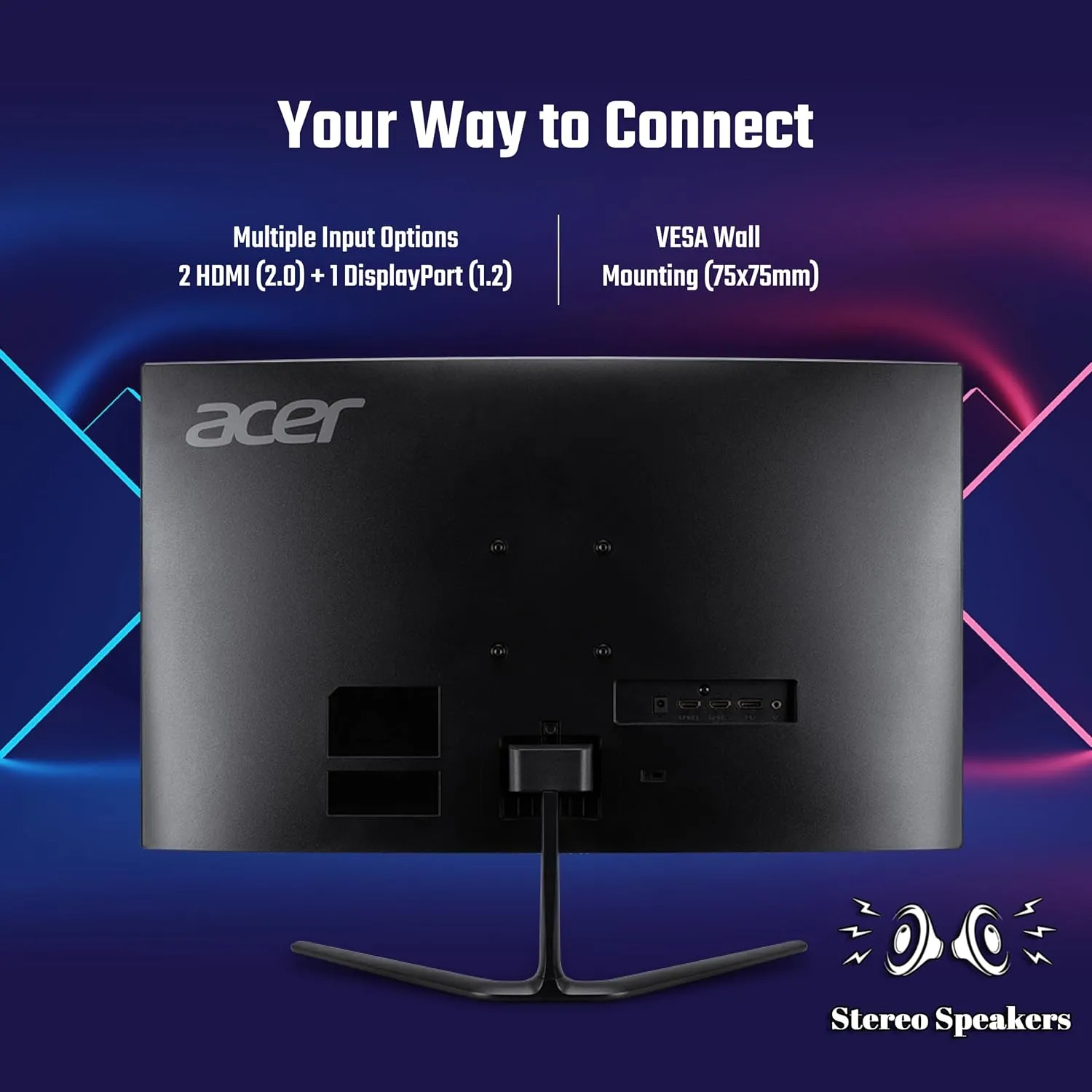 Acer ED270U S3 27 Inch WQHD 2560x1440 1500R Curved Gaming Backlit LED LCD Monitor I 1MS VRB, 180Hz Refresh Rate I AMD FreeSync I 2 x HDMI 1 x Display Port I Stereo speakers I Eye Care I HDR 10 I Black overview 4
