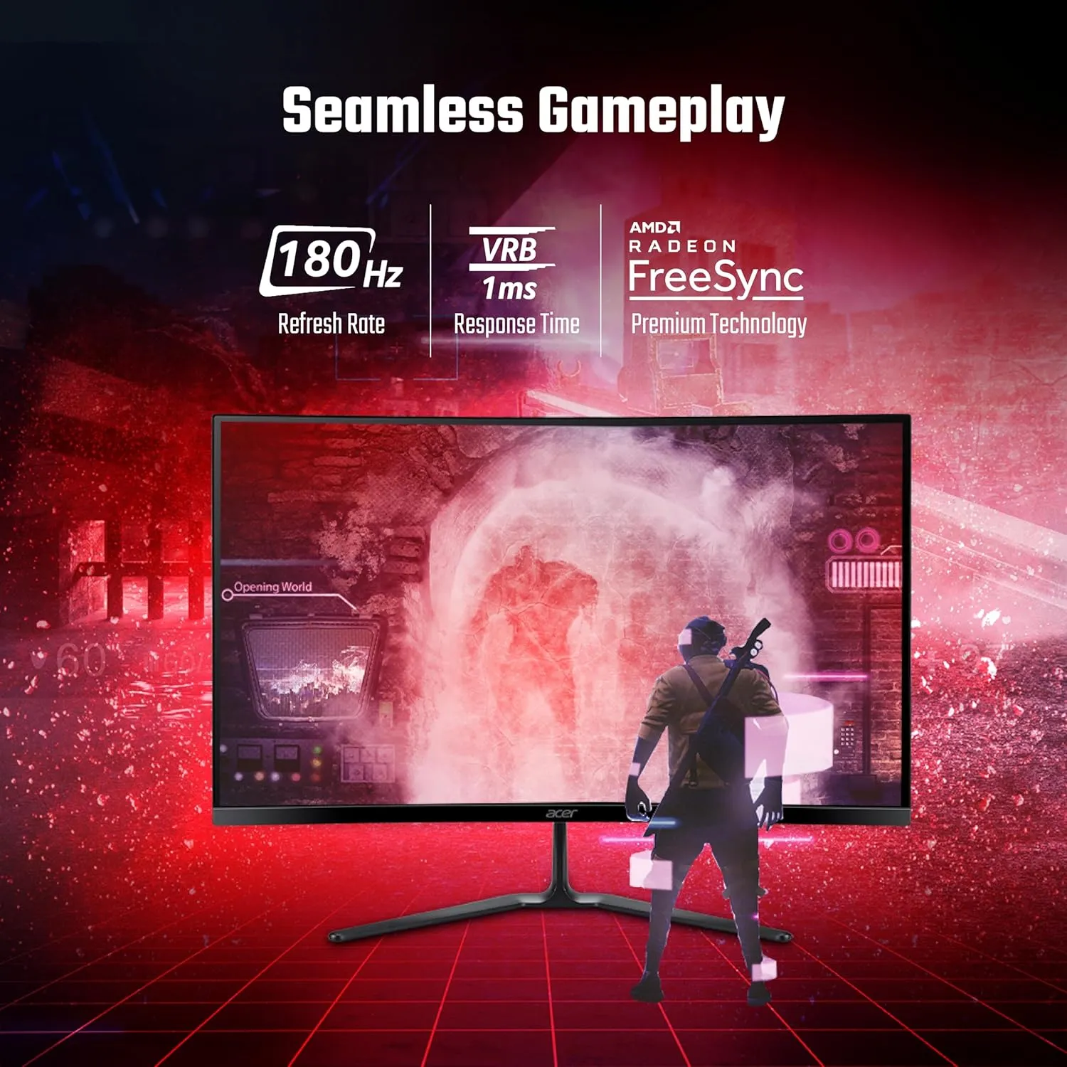 Acer ED270U S3 27 Inch WQHD 2560x1440 1500R Curved Gaming Backlit LED LCD Monitor I 1MS VRB, 180Hz Refresh Rate I AMD FreeSync I 2 x HDMI 1 x Display Port I Stereo speakers I Eye Care I HDR 10 I Black overview 5