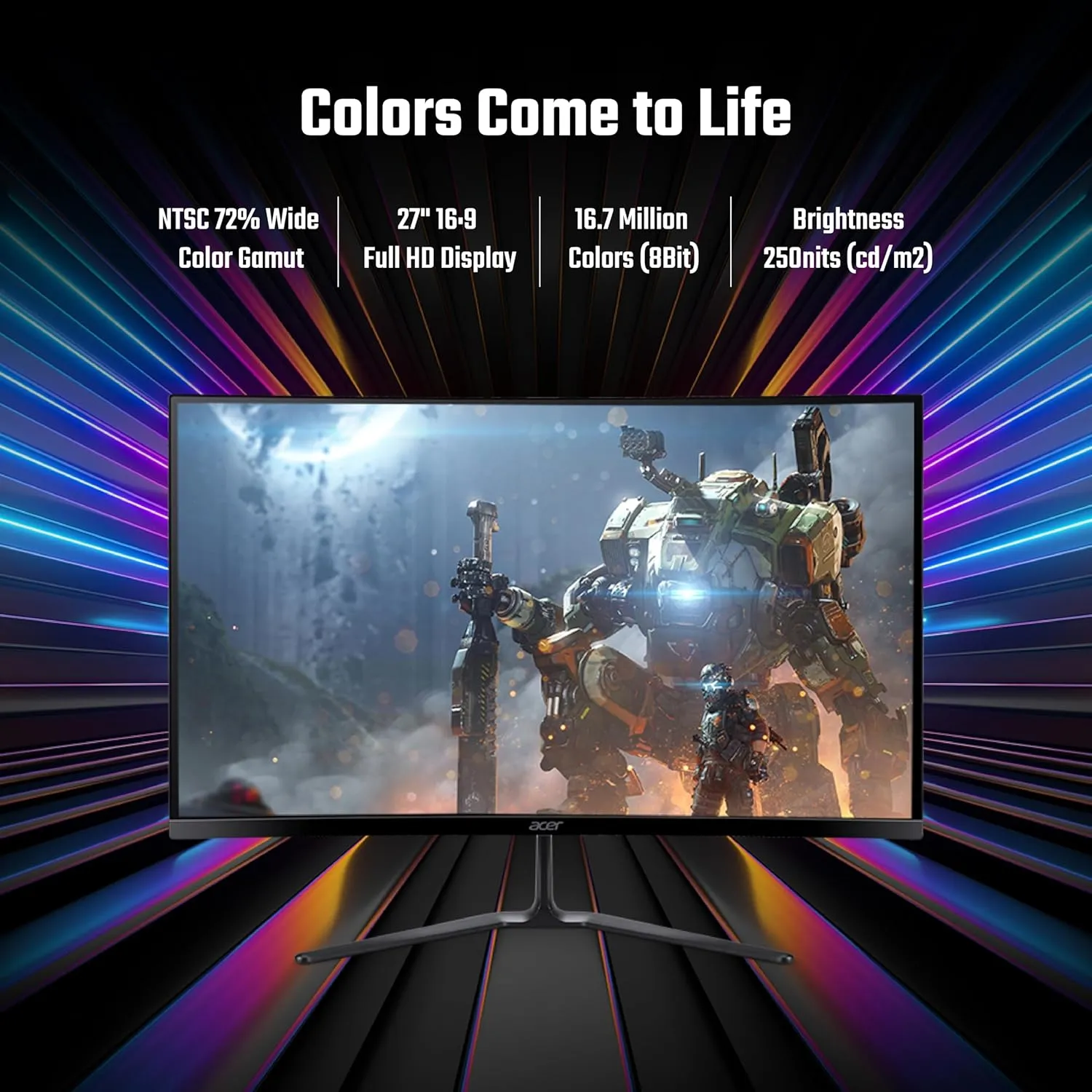 Acer ED270U S3 27 Inch WQHD 2560x1440 1500R Curved Gaming Backlit LED LCD Monitor I 1MS VRB, 180Hz Refresh Rate I AMD FreeSync I 2 x HDMI 1 x Display Port I Stereo speakers I Eye Care I HDR 10 I Black overview 6