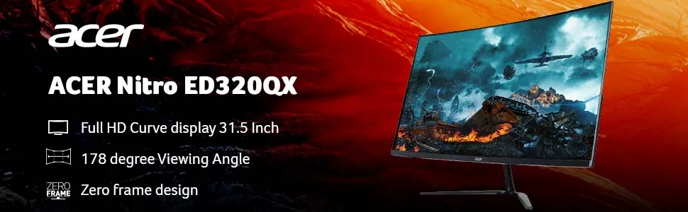 Acer ED320Q X2 31.5 Inch Full HD 1500R Curved VA Panel Gaming Backlit LED LCD Monitor overview 1