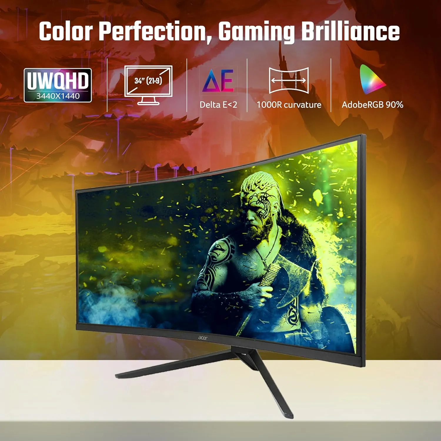 Acer ED343CUR 34 Inch UWQHD (3440x1440) Pixels VA Panel 1000R Curved Backlight LED Monitor overview 2
