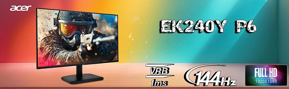 Acer EK240Y P6 23.8" IPS Full HD Backlit LED Monitor I 144Hz Refresh Rate, 1MS VRB Response Time overview 1