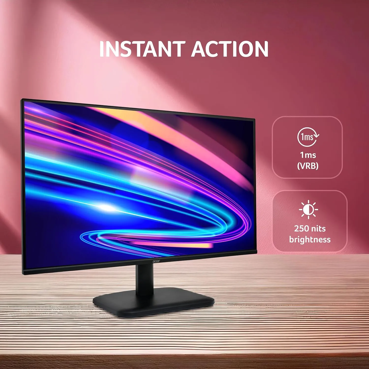 Acer EK251Q P6 24.5 Inch Full HD IPS LED Monitor | 144Hz Refresh Rate | 1ms VRB | AMD FreeSync | ZeroFrame Design | sRGB 99% | Flicker-Less & BlueLightShield | HDMI & VGA | Tilt Adjustable, Black overview 5
