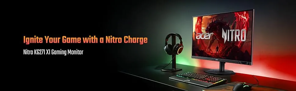 Acer Nitro KG271 X1 27 Inch IPS Full HD Backlit LED Gaming Monitor I 0.5 MS Response I 200Hz Refresh Rate I SRGB 99%, HDR 10 I 2xHDMI, 1xDP I Stereo Speakers I AMD FreeSync Premium I Eye Care (Black) overview 1