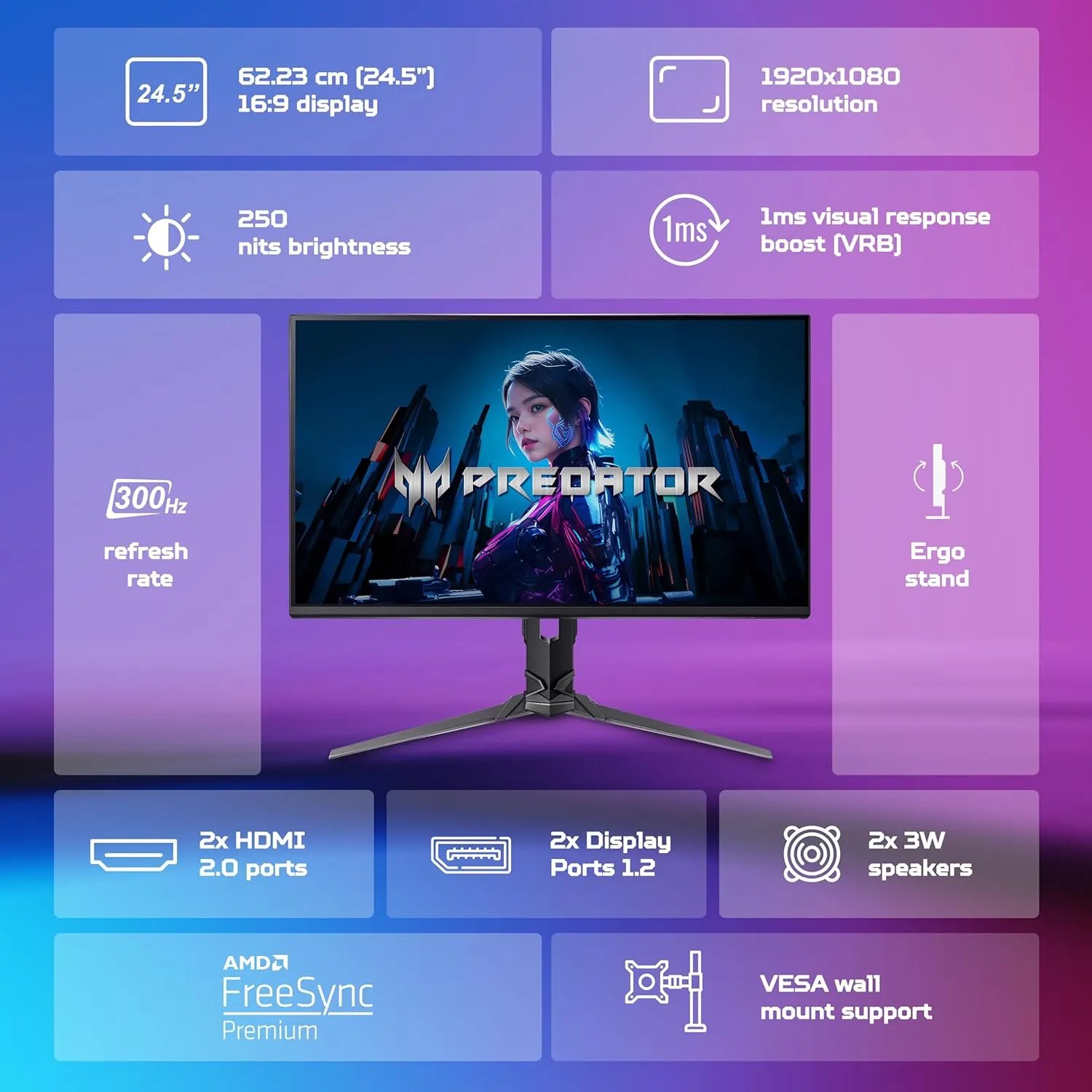 Acer Predator XB253QF 24.5 Inch Full HD IPS 1920 x 1080 LED Gaming Monitor overview 1