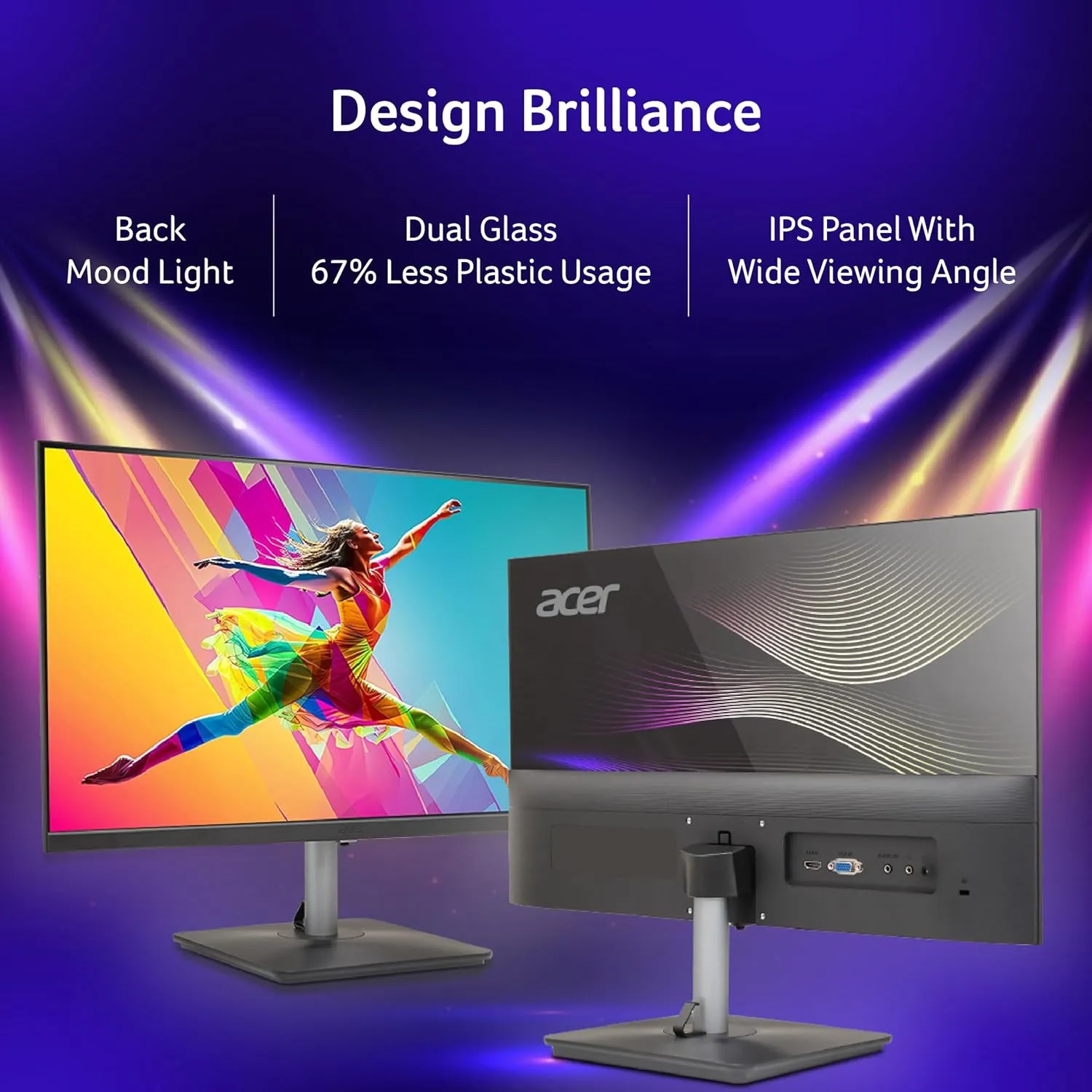 Acer RS272 27 Inch Full HD IPS Ultra-Thin (6.9mm) Backlit LED Monitor I Color Patterned Back Mood Light I Dual Glass Design, Sleek Metal Frame I 1 MS, 100Hz I 1xHDMI 1xVGA I Speakers I Eye Care overview 1