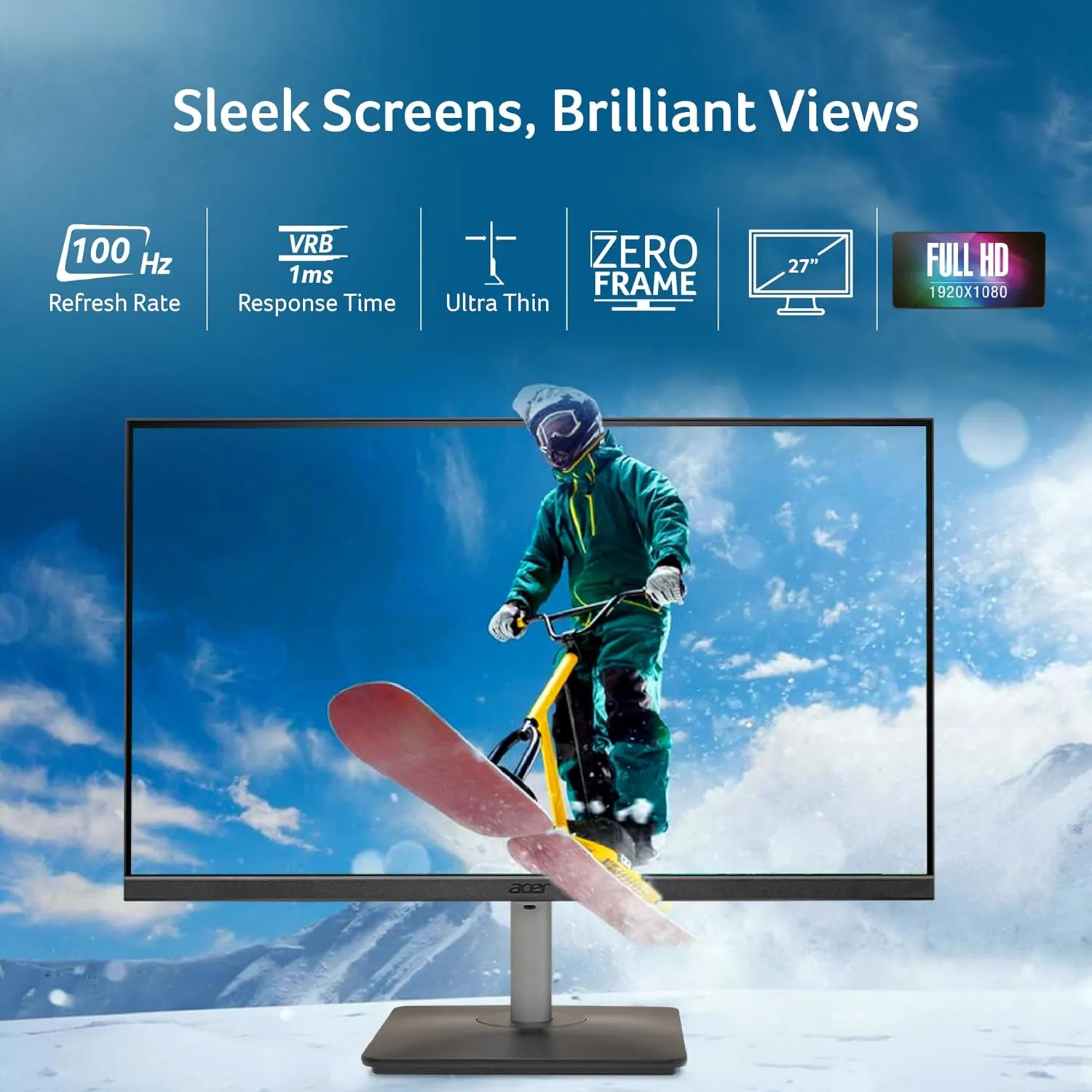 Acer RS272 27 Inch Full HD IPS Ultra-Thin (6.9mm) Backlit LED Monitor I Color Patterned Back Mood Light I Dual Glass Design, Sleek Metal Frame I 1 MS, 100Hz I 1xHDMI 1xVGA I Speakers I Eye Care overview 2