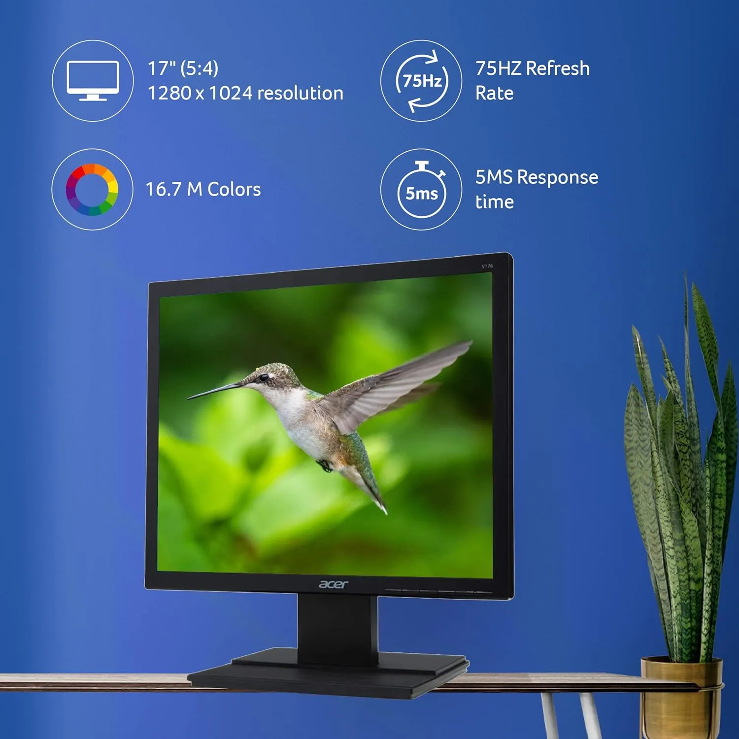 Acer V176L 17-inch(44cm) Square 1280 X 1024 (SXGA) Resolution LED Backlit Computer Monitor (Black) overview 2