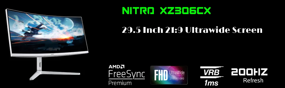 Acer XZ306CX 29.5 Inch (74.93 Cm) Ultrawide 21:9 1500R Curve 2560 X 1080 Pixels LCD Monitor with LED Backlight I 1 MS VRB I 200 Hz I HDR 400 I DCI-P3 93% I AMD Free Sync I 2XHDMI 1XDP I White overview 1