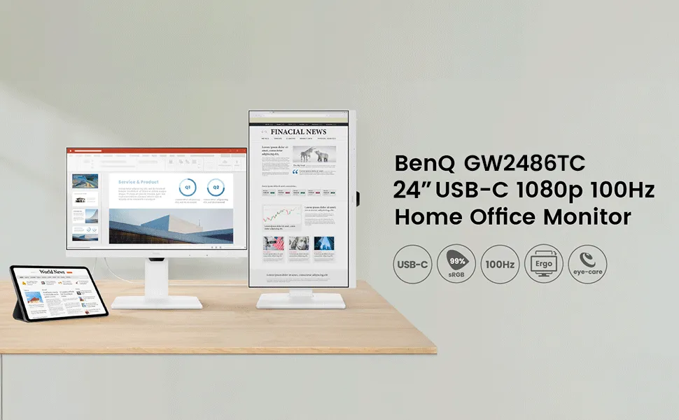 BenQ GW2486TC 24" IPS 100Hz Full HD Coding Monitor (White) overview 1