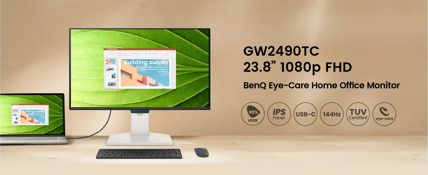 BenQ GW2490TC 24" IPS 144Hz FHD Eye-Care Monitor (White) overview 1
