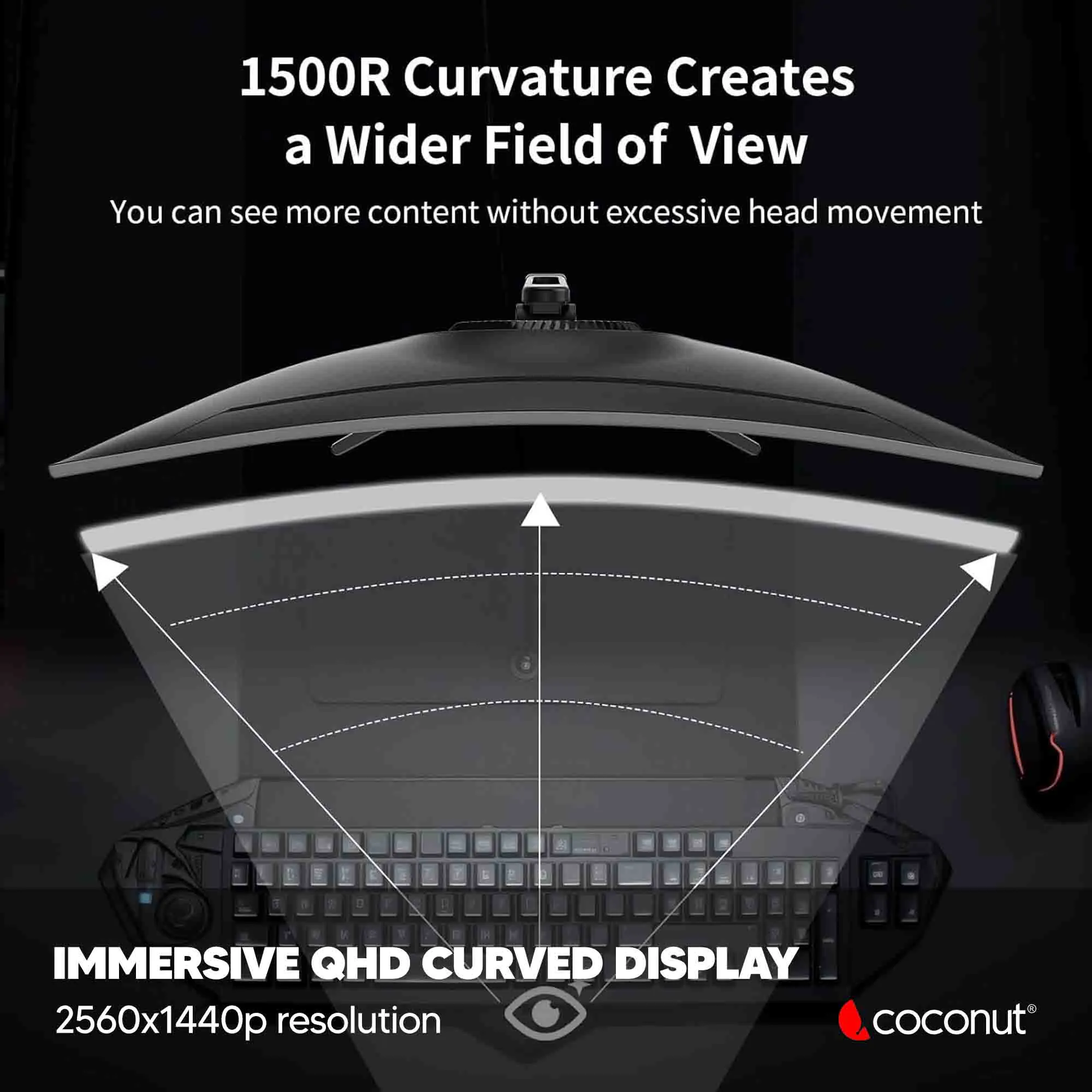 Coconut 32XC 32-Inch Curved QHD Frameless LED Monitor overview 1