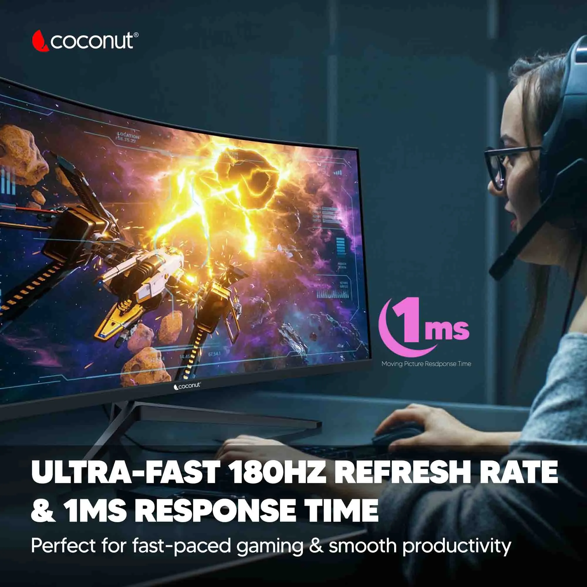 Coconut 32XC 32-Inch Curved QHD Frameless LED Monitor overview 2