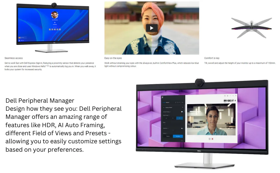 Dell 34" Curved Video Conferencing Monitor (P3424WEB) overview 2