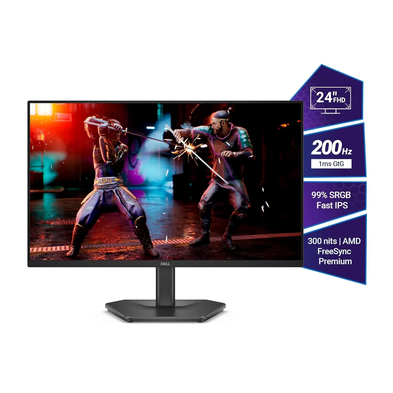 Dell SE2425HG 23.8" FHD IPS Gaming Monitor, 200Hz Refresh, 3side narrow bezels, 1ms GtG, AMD FreeSync Premium,HDR 10,300nits, 1000:1 Contrast, 99% Srgb, Tilt, 2*HDMI 2.1 TDMS(supports HDMI VRR),DP 1.4 overview 2