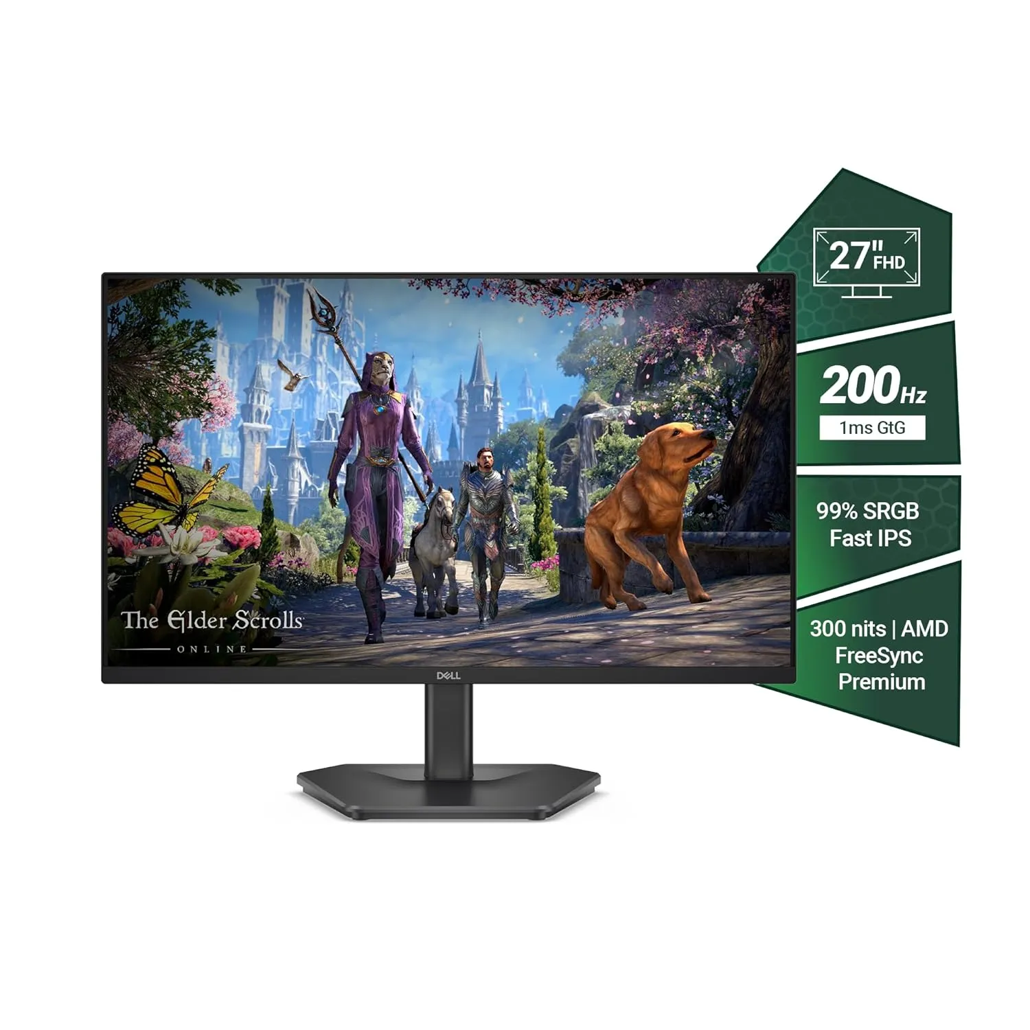 Dell SE2725HG 27" FHD IPS Gaming Monitor, 200Hz Refresh, 3side narrow bezels, 1ms GtG, AMD FreeSync Premium, HDR 10, 300nits, 1000:1 Contrast, 99% Srgb, Tilt, 2*HDMI 2.1 TDMS(supports HDMI VRR),DP 1.4 overview 2