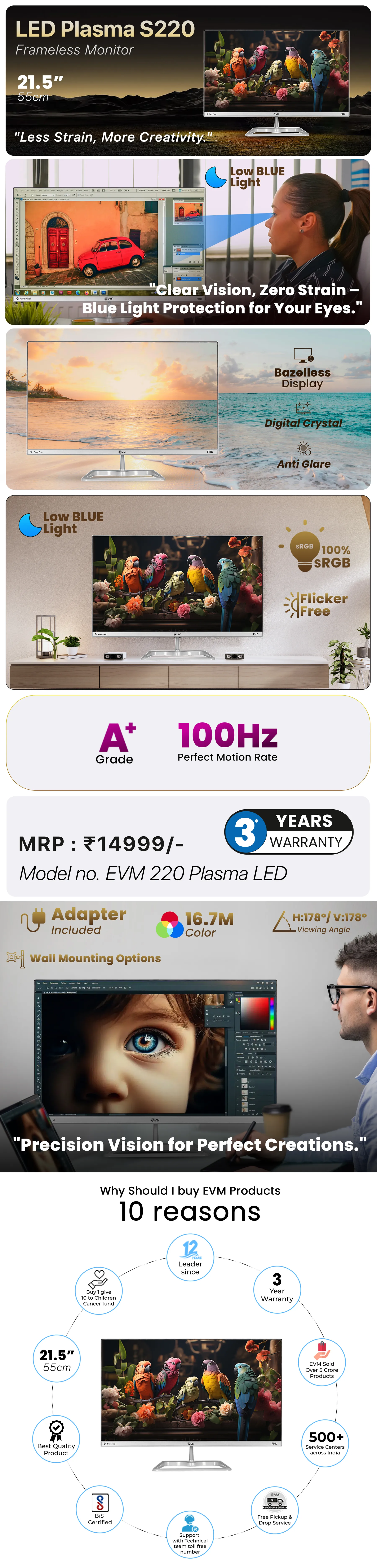 EVM Plasma S220 21.5" 100hz Full HD VA Monitor overview 1