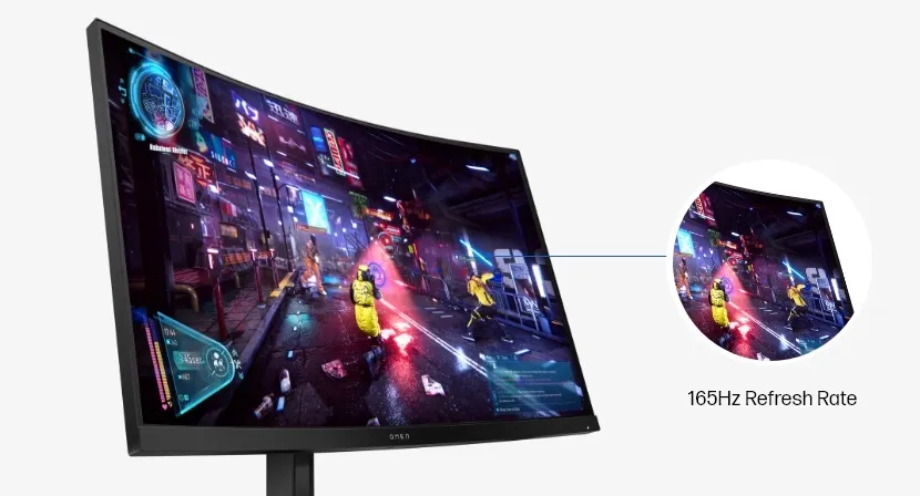 HP OMEN 31.5 inch QHD 165Hz Curved Gaming Monitor - OMEN 32c; Adjustable Stand; VESA mountable; Eyesafe® Certified Eye Ease; HDR, 780K7AA overview 1