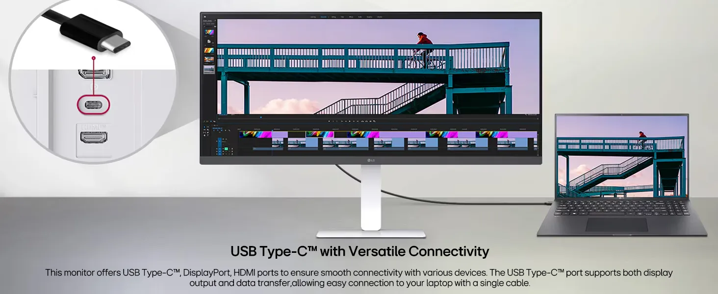 LG 34U530A-W 34-inch UltraWide WFHD (2560 x 1080) IPS Wide Computer Monitor, 100Hz, VESA DisplayHDR 400, HDMI, DisplayPort, USB Type-C, Tilt/Height/Swivel Stand, White overview 4