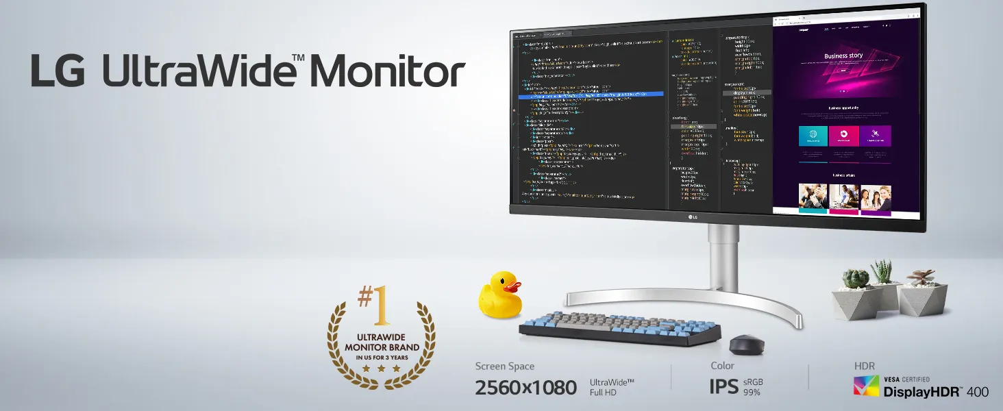 LG 34WN650-W UltraWide Monitor 34" 21:9 FHD (2560 x 1080) IPS Display, VESA DisplayHDR 400, AMD FreeSync, 3-Side Virtually Borderless Design - Silver overview 1