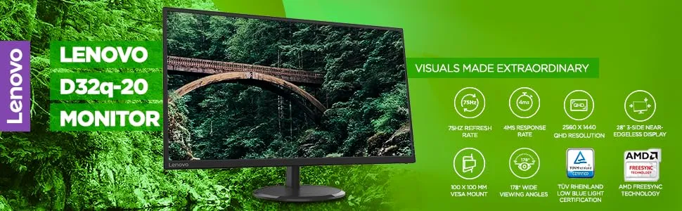Lenovo D32q-20 32 Inch Entertainment Monitor overview 1