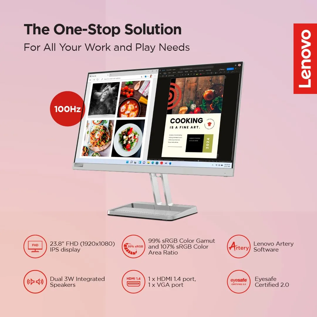 Lenovo L-Series L24i-40 24 inch FHD IPS Ultraslim Monitor overview 1