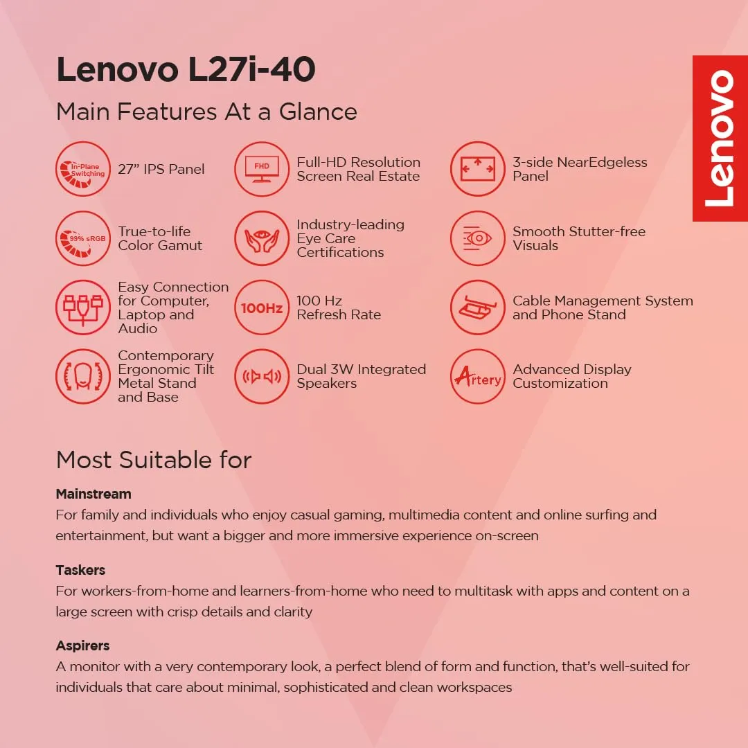 Lenovo L27i-40 68.58cms (27) FHD IPS Monitor overview 5