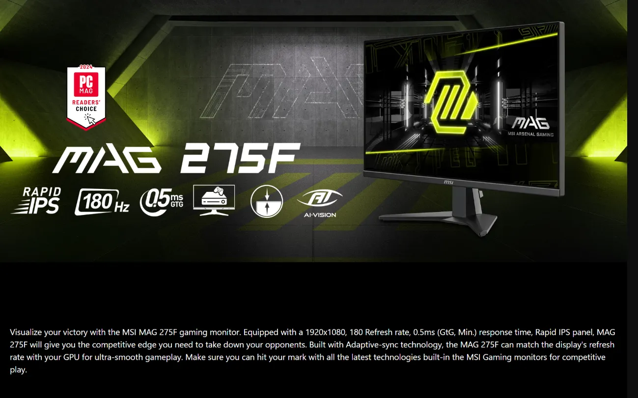 MSI MAG 275F 27 inch Full HD HDR 180 Hz Gaming Monitor overview 1